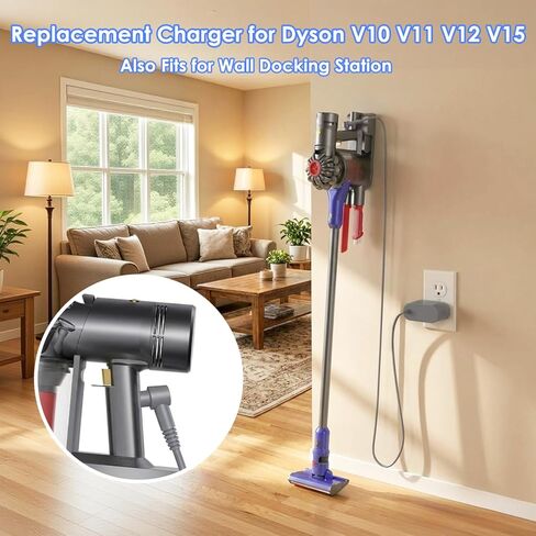 شاحن بديل 30.45 فولت لـ Dyson V10 V11 V12 V15 SV12 SV14 SV16 SV20 SV22 مكنسة كهربائية لاسلكية برأس محرك الحيوان المطلق، قابس تيار مستمر 4.8×1.7 مم، غير متوافق مع Dyson V6 V7 V8 in Kuwait