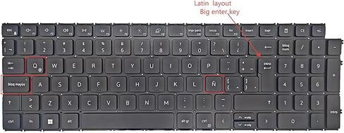 لوحة مفاتيح بديلة باللغة الإسبانية اللاتينية لجهاز Dell Inspiron 15 3510 3511 3515 5510 5515، inspiron 16 7610، Latitude 3520 3530، Vostro 15 3510 3515 3520 3525 7510 كمبيوتر محمول أسود بإضاءة خلفية in Kuwait