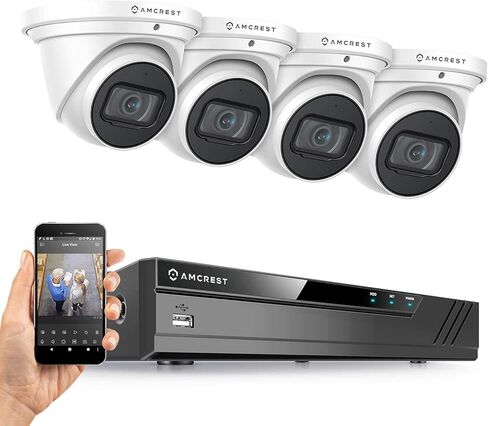 نظام كاميرا أمان Amcrest 4K مع 4K 8CH PoE NVR، (4) × 4K (8 ميجابيكسل) IP67 كاميرات IP POE IP مقاومة للطقس (3840x2160)، عدسة زاوية واسعة 2.8 مم، NV4108E-IP8M-T2599EW4 (أبيض) in Kuwait