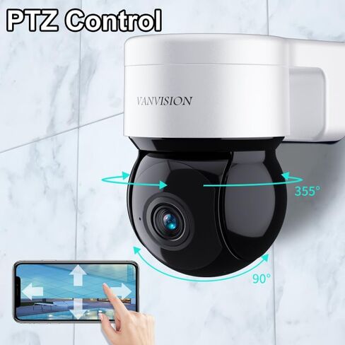 PTZ Security Camera, Wireless WiFi 2K HD, 355 Pan 90 Tilt, Night Vision, IP66 Waterproof/Home Indoor and Outdoor Security Surveillance, AI Auto Tracking, Spotlight & Siren, Motion Detection in Kuwait