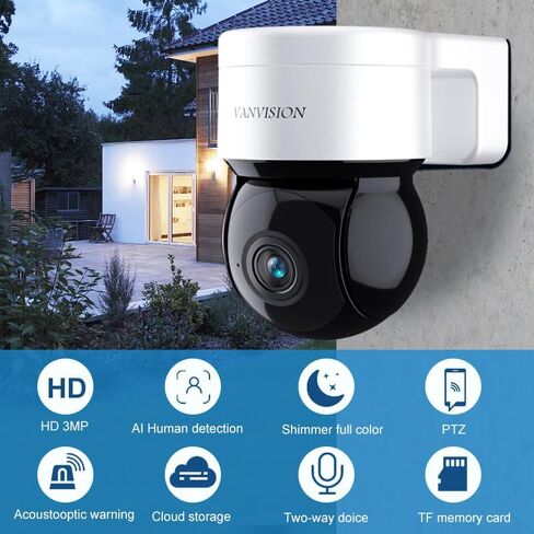 PTZ Security Camera, Wireless WiFi 2K HD, 355 Pan 90 Tilt, Night Vision, IP66 Waterproof/Home Indoor and Outdoor Security Surveillance, AI Auto Tracking, Spotlight & Siren, Motion Detection in Kuwait