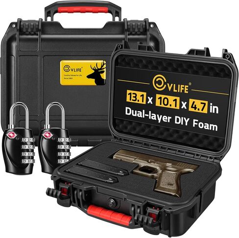 CVLIFE Pistol Case Lockable, TSA Approved Firearm Travel Case with 2 TSA Locks, Hard Shell Handgun Case for Air Travel, Waterproof Hard Gun Case for Pistol with Dual-layer Foams, 13.07x10.07x4.72 In in Kuwait