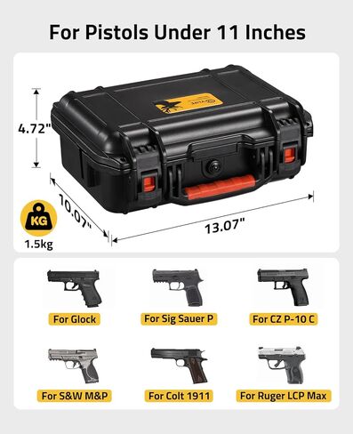 CVLIFE Pistol Case Lockable, TSA Approved Firearm Travel Case with 2 TSA Locks, Hard Shell Handgun Case for Air Travel, Waterproof Hard Gun Case for Pistol with Dual-layer Foams, 13.07x10.07x4.72 In in Kuwait
