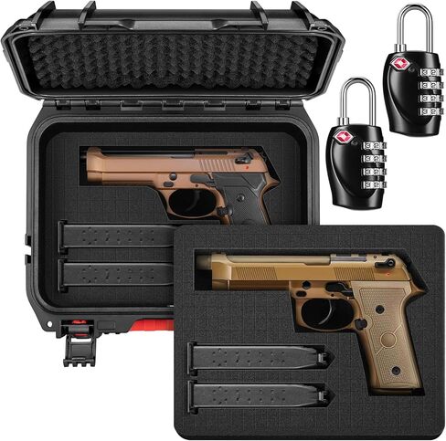 CVLIFE Pistol Case Lockable, TSA Approved Firearm Travel Case with 2 TSA Locks, Hard Shell Handgun Case for Air Travel, Waterproof Hard Gun Case for Pistol with Dual-layer Foams, 13.07x10.07x4.72 In in Kuwait