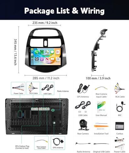 [4G+128G] ستيريو سيارة لسيارة شيفروليه تشيفي سبارك 2011-2014 مع 5GWiFi/Android 15/Wireless Carplay Android Auto، راديو شاشة تعمل باللمس 9 بوصة، GPS/EQ DSP/Bluetooth5.0/SWC/AHD كاميرا احتياطية in Kuwait