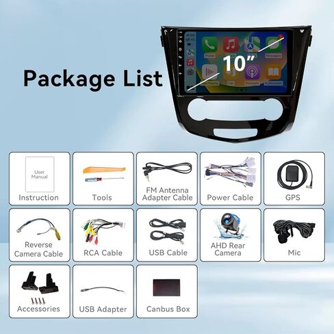 Android 14 Car Stereo Radio Compatible with Nissan Rogue 2014 2015 2016 2017 2018 Manual AC Wireless CarPlay & Android Auto AHD Backup Camera Upgrade 10.1" Touch Screen GPS SWC WiFi Bluetooth 2+64G in Kuwait