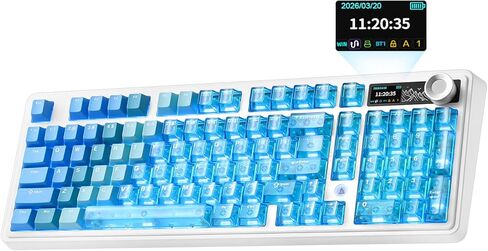 لوحة مفاتيح ميكانيكية AJAZZ AK980 V2 Pro 98% مزدوجة 8K، لوحة مفاتيح ألعاب لاسلكية ثلاثية الوضع 10000 مللي أمبير مع شاشة ذكية ومقبض، قابلة للتبديل السريع BT/2.4G/USB-C لـ Win/Mac (أزرق، مفتاح Lychee) in Kuwait