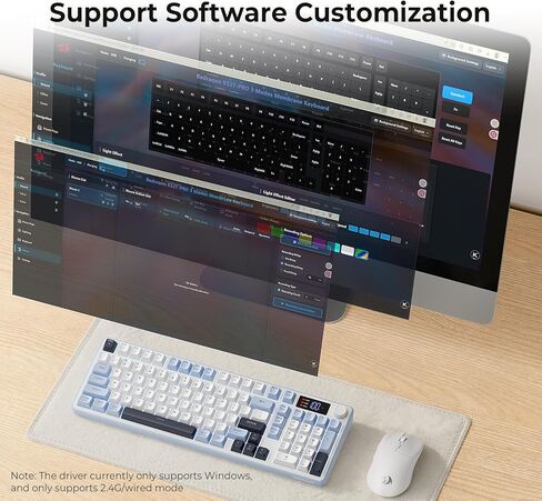 Redragon Wireless Gaming Keyboard, 98-Key Tri-Mode (BT/2.4G/Wired) RGB Computer Keyboard with Knob & Display, Fade-Resistant PBT Keycaps & 4000mAh Battery, Compatible with Windows/Mac - White Blue in Kuwait