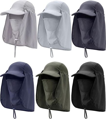 6 Pcs Foldable Sun Cap with Removable Face Mask Neck Flap Baseball Cap Sun Protection Outdoor Summer for Men Women in Kuwait