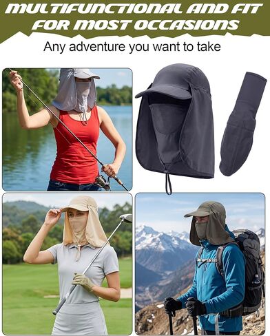 6 Pcs Foldable Sun Cap with Removable Face Mask Neck Flap Baseball Cap Sun Protection Outdoor Summer for Men Women in Kuwait