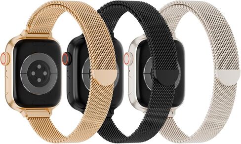 3 عبوات من الحلقات المعدنية الرفيعة المتوافقة مع سوار ساعة Apple 42 مم 41 مم 40 مم 38 مم 46 مم 45 مم 44 مم 49 مم للنساء والرجال، حزام مغناطيسي رفيع من الفولاذ المقاوم للصدأ لسلسلة iWatch Bands 11 10 9 8 SE 7 6 5 4 3 Ultra in Kuwait