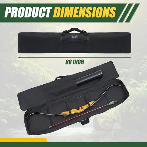 Tudomro 68 Inch Archery Recurve Bow Case Traditional Longbow Bag Recurve Bow Backpack Full Length with Pocket to Store Arrow Quiver for Adult Outdoor Shooting Practice Hunting Tactical, Black in Kuwait