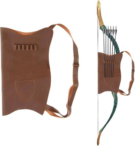 Archery Bow Carrier with Arrow Slots,Archery Back Arrow Quiver Arrow Holder,Adjustable Shoulder Strap for Hiking Hunting,Shooting Targeting,Training,Cosplay,Microfiber Leather,Archer Accessories in Kuwait