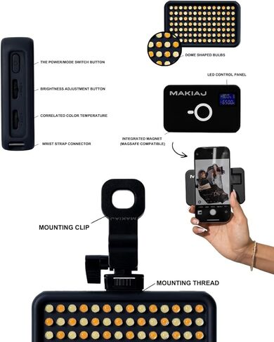 Mini Content Light – Portable Rechargeable LED Beauty Light for Phone, Selfies, Video, Makeup & Streaming – Adjustable Brightness & Color Temperature, USB-C, Magnetic Mount in Kuwait
