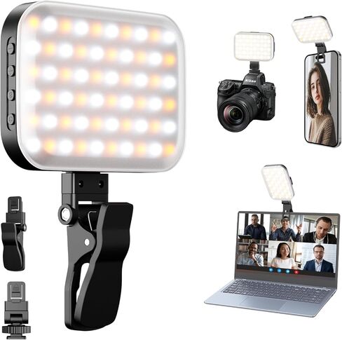 EMART 60 LED Selfie Light for iPhone, Protable Clip Light for Phone Camera with 360° & 160° Rotatable Adapter Attachment, CRI 97+ 2200mAh Rechargeable for Influencer Video Recording Makeup in Kuwait