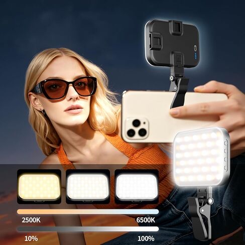 EMART 60 LED Selfie Light for iPhone, Protable Clip Light for Phone Camera with 360° & 160° Rotatable Adapter Attachment, CRI 97+ 2200mAh Rechargeable for Influencer Video Recording Makeup in Kuwait