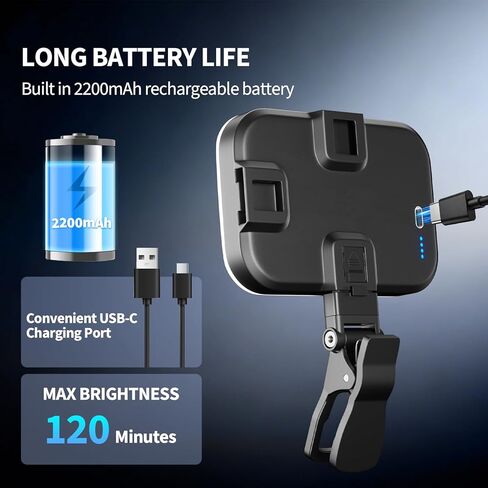 EMART 60 LED Selfie Light for iPhone, Protable Clip Light for Phone Camera with 360° & 160° Rotatable Adapter Attachment, CRI 97+ 2200mAh Rechargeable for Influencer Video Recording Makeup in Kuwait