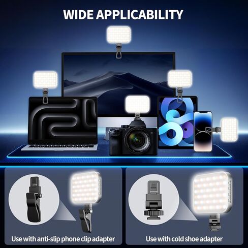 EMART 60 LED Selfie Light for iPhone, Protable Clip Light for Phone Camera with 360° & 160° Rotatable Adapter Attachment, CRI 97+ 2200mAh Rechargeable for Influencer Video Recording Makeup in Kuwait