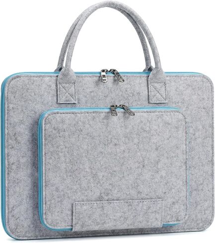 13-14 Inch Laptop Bag with Handle, Wool Laptop Carrying Case & Computer Bag with Multiple Pockets,Lightweight Felt Business Laptop Sleeve(Grey) in Kuwait