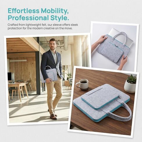 13-14 Inch Laptop Bag with Handle, Wool Laptop Carrying Case & Computer Bag with Multiple Pockets,Lightweight Felt Business Laptop Sleeve(Grey) in Kuwait