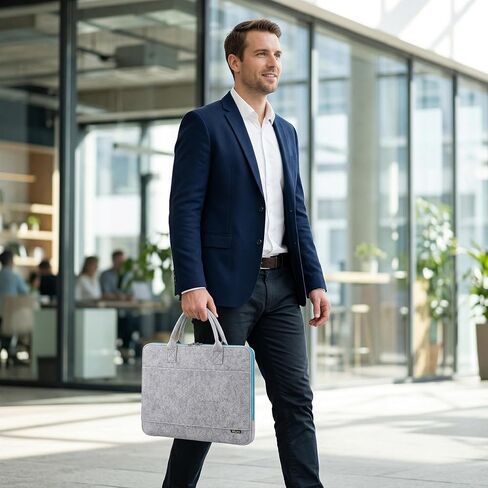 13-14 Inch Laptop Bag with Handle, Wool Laptop Carrying Case & Computer Bag with Multiple Pockets,Lightweight Felt Business Laptop Sleeve(Grey) in Kuwait