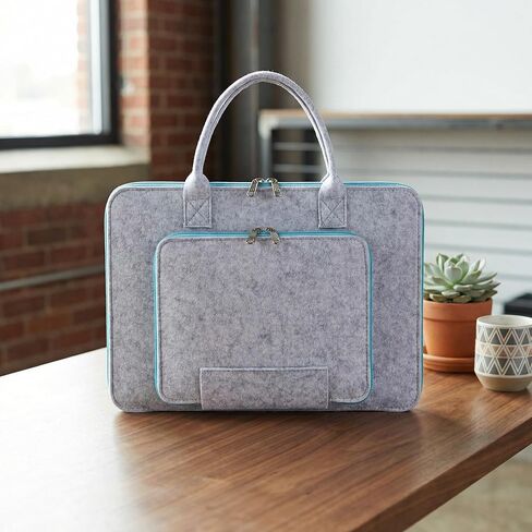13-14 Inch Laptop Bag with Handle, Wool Laptop Carrying Case & Computer Bag with Multiple Pockets,Lightweight Felt Business Laptop Sleeve(Grey) in Kuwait