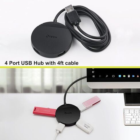 USB Hub كابل طويل 4 أقدام، DTECH صغير مستدير 4 منافذ USB توسيع Hub USB 2.0 نوع A محول متعدد المنافذ شحن نقل البيانات للكمبيوتر المحمول ولوحة مفاتيح الماوس in Kuwait