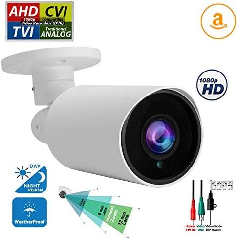 Evertech 1080p Outdoor Night Vision CCTV Security Camera HD TVI CVI AHD Indoor Weatherproof 2.8-12mm Manual Zoom Bullet White for CCTV Security Surveillance Systems in Kuwait