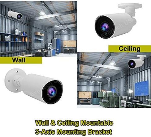 Evertech 1080p Outdoor Night Vision CCTV Security Camera HD TVI CVI AHD Indoor Weatherproof 2.8-12mm Manual Zoom Bullet White for CCTV Security Surveillance Systems in Kuwait