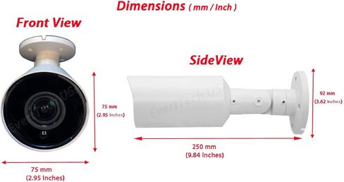 Evertech 1080p Outdoor Night Vision CCTV Security Camera HD TVI CVI AHD Indoor Weatherproof 2.8-12mm Manual Zoom Bullet White for CCTV Security Surveillance Systems in Kuwait