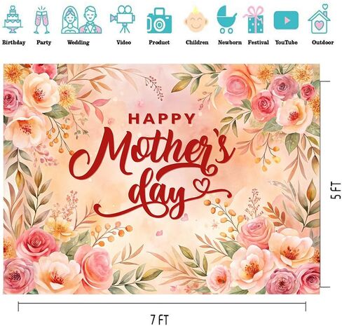 عيد الأم خلفية راية 7x5ft الوردي الأزهار سعيد عيد الأم خلفية الزينة شكرا عيد الأم صورة خلفية راية in Kuwait