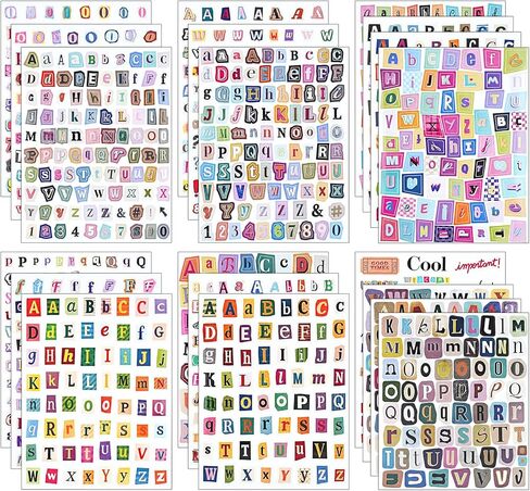 1499 PCS Magazine Letter Stickers, Vintage 20 Sheets Scrapbook Letter Stickers Small Self Adhesive Ransom Alphabet Stickers for Scrapbooking Supplies Junk Journal Journaling Laptop Water Bottle in Kuwait