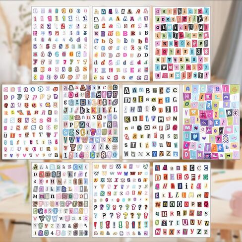 1499 PCS Magazine Letter Stickers, Vintage 20 Sheets Scrapbook Letter Stickers Small Self Adhesive Ransom Alphabet Stickers for Scrapbooking Supplies Junk Journal Journaling Laptop Water Bottle in Kuwait