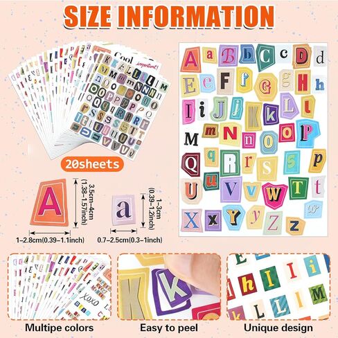 1499 PCS Magazine Letter Stickers, Vintage 20 Sheets Scrapbook Letter Stickers Small Self Adhesive Ransom Alphabet Stickers for Scrapbooking Supplies Junk Journal Journaling Laptop Water Bottle in Kuwait