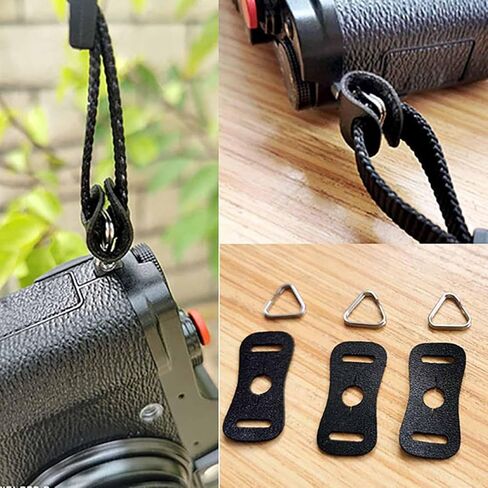 6PCS Black Camera Strap Adapter Buckle Leather Case Scratch Resistant Pad with Triangular Ring Suitable for Lanyards and Belts in Kuwait