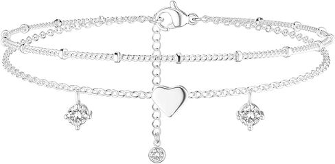 Picuzzy Silver Anklets for Women, Waterproof Sterling Silver Layer Anklet Dainty Beach Bling Ankle Bracelets for Women Fashion Summer Foot Jewelry Gift for Women Teen Girls in Saudi Arabia