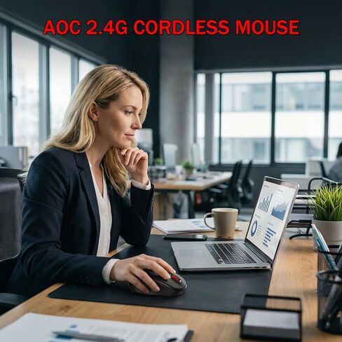 ماوس لاسلكي AOC، ماوس بصري 2.4 جيجا بايت مع جهاز استقبال نانو، تصميم محمول مع قبضة محكمة، ماوس لاسلكي قابل للتعديل 1600 نقطة في البوصة متوافق مع الكمبيوتر المحمول والكمبيوتر الشخصي والكمبيوتر المحمول أسود MS400 in Kuwait