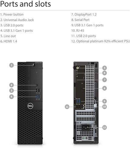 كمبيوتر سطح المكتب Dell OptiPlex 5050 SFF، Core i7-7700T 2.9 جيجا هرتز، ذاكرة وصول عشوائي 8 جيجا، 256 جيجا SSD، HDMI، لوحة مفاتيح وماوس، Windows 11 Pro (متجدد) in Kuwait