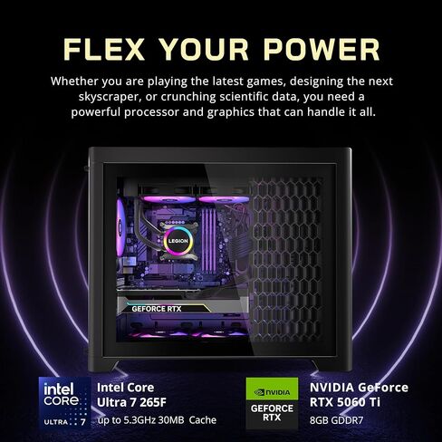 Lenovo Legion T5 Gaming Desktop, Intel Core Ultra 7 265F, NVIDIA GeForce RTX 5060 Ti 8GB GDDR7, 32GB DDR5, 1TB SSD, RGB Cooling, Wi-Fi 6E, Win 11, Black (Renewed) in Kuwait