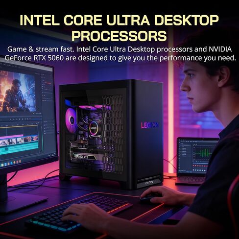 Lenovo Legion T5 Gaming Desktop, Intel Core Ultra 7 265F, NVIDIA GeForce RTX 5060 Ti 8GB GDDR7, 32GB DDR5, 1TB SSD, RGB Cooling, Wi-Fi 6E, Win 11, Black (Renewed) in Kuwait