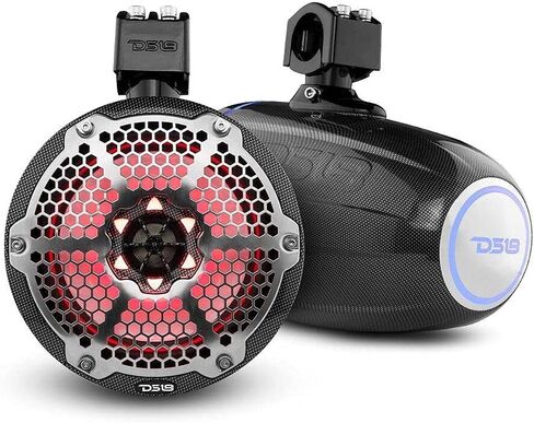 DS18 Hydro CF-X8TP 8 أبراج بحرية مع مصابيح RGB LED مدمجة - أداء عالي، تصنيف IP65 من الدرجة البحرية، مستقر للأشعة فوق البنفسجية، 375 واط بحد أقصى 125 واط RMS 4 أوم (زوج) (متجدد) in Kuwait