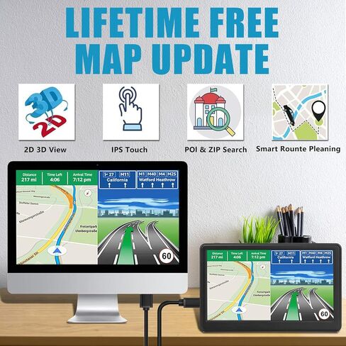 ملاحة GPS للسيارة، أحدث خرائط 2026، ملاح GPS بشاشة تعمل باللمس مقاس 7 بوصة للسيارة، ملاحة صوتية في الوقت الفعلي، مع تحذيرات السرعة والضوء الأحمر / تخطيط طريق الشاحنة المخصص، تحديثات مجانية للخريطة مدى الحياة in Kuwait