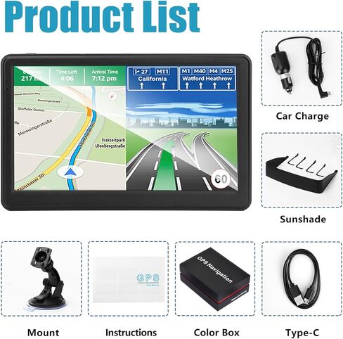 ملاحة GPS للسيارة، أحدث خرائط 2026، ملاح GPS بشاشة تعمل باللمس مقاس 7 بوصة للسيارة، ملاحة صوتية في الوقت الفعلي، مع تحذيرات السرعة والضوء الأحمر / تخطيط طريق الشاحنة المخصص، تحديثات مجانية للخريطة مدى الحياة in Kuwait