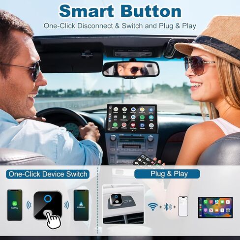 محول CarPlay & Android التلقائي اللاسلكي، مفتاح بنقرة واحدة صغير الحجم WiFi 6 ومحول Bluetooth 5.4، إعادة توصيل تلقائي سريع، متوافق مع iOS 10+/Android 11+، لسيارات CarPlay السلكية في المصنع in Kuwait