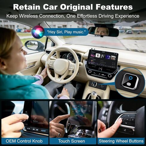 محول CarPlay & Android التلقائي اللاسلكي، مفتاح بنقرة واحدة صغير الحجم WiFi 6 ومحول Bluetooth 5.4، إعادة توصيل تلقائي سريع، متوافق مع iOS 10+/Android 11+، لسيارات CarPlay السلكية في المصنع in Kuwait