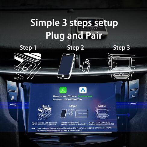 Wireless CarPlay Adapter for Apple & Android, 2-in-1 Adapter Convert with Function Buttons, Stable Connection & No Latency No Latency, Plug and Play, Compatible USB A/C (Silver) in Kuwait