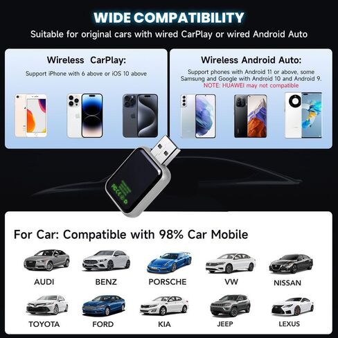 Wireless CarPlay Adapter for Apple & Android, 2-in-1 Adapter Convert with Function Buttons, Stable Connection & No Latency No Latency, Plug and Play, Compatible USB A/C (Silver) in Kuwait