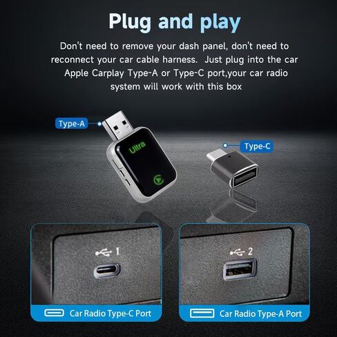 Wireless CarPlay Adapter for Apple & Android, 2-in-1 Adapter Convert with Function Buttons, Stable Connection & No Latency No Latency, Plug and Play, Compatible USB A/C (Silver) in Kuwait