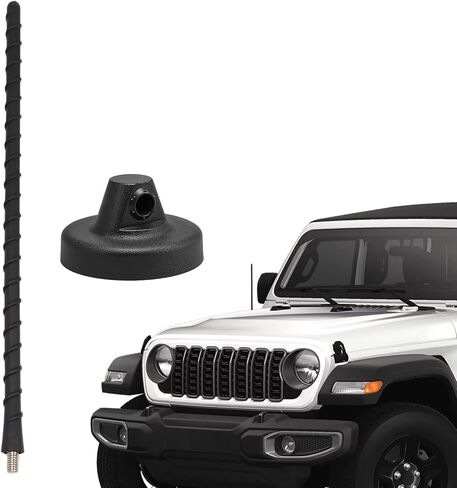هوائي مطاطي قصير حلزوني 7 بوصة مع غطاء قاعدة هوائي متوافق مع جيب رانجلر JK JKU JL JLU Gladiator GT Rubicon Sahara 2007-2025، مقاوم لغسيل السيارات، ملف نحاسي لتعزيز الاستقبال in Kuwait