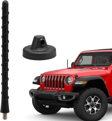 7 Inch Spiral Short Rubber Antenna with Antenna Base Cover Compatible with Jeep Wrangler JK JKU JL JLU Gladiator GT Rubicon Sahara 2007-2025, Car Wash Proof, Copper Coil for Enhanced Reception in Saudi Arabia